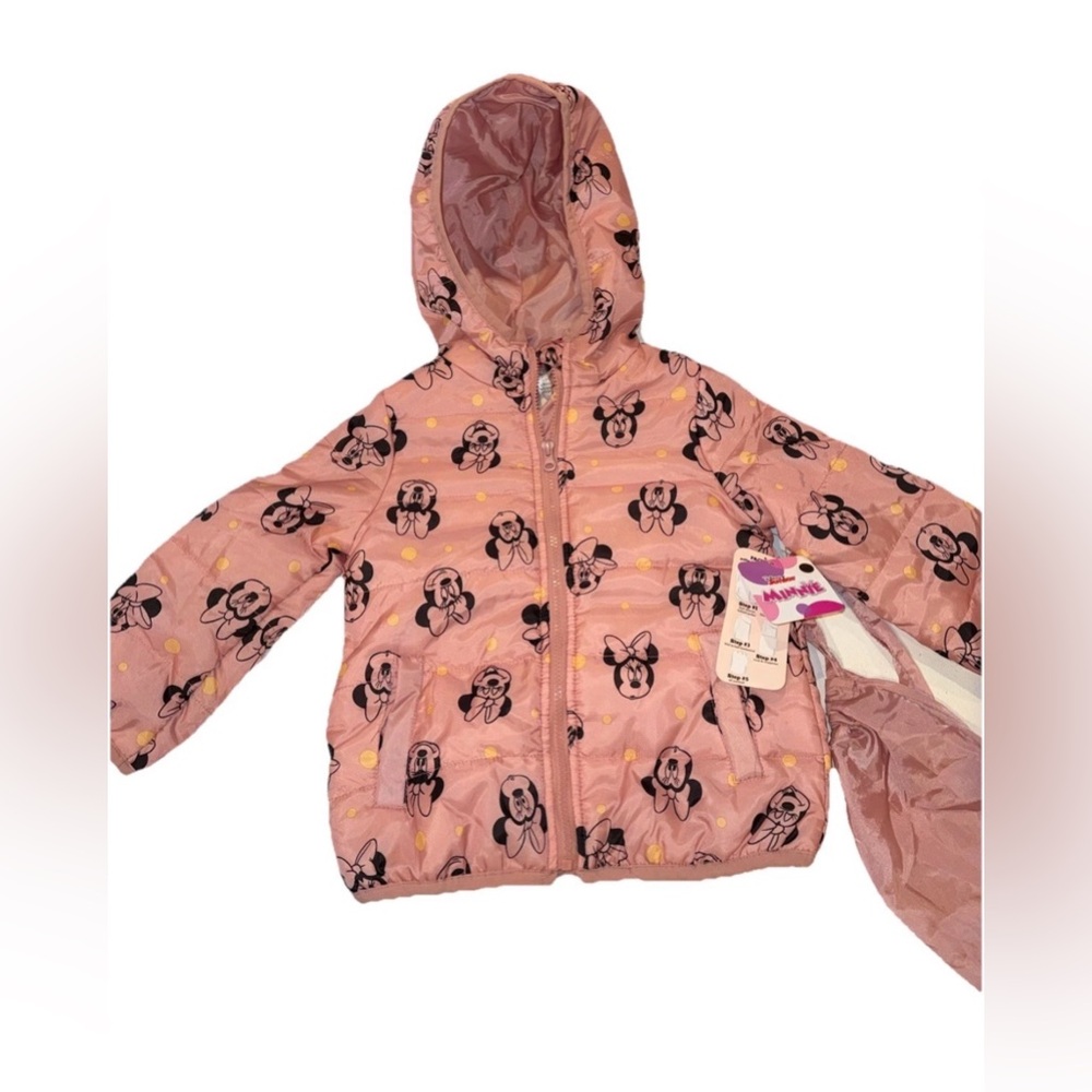 Mini Mouse Pink Puffer Jacket With Carrying Bag Size 4T New With Tags